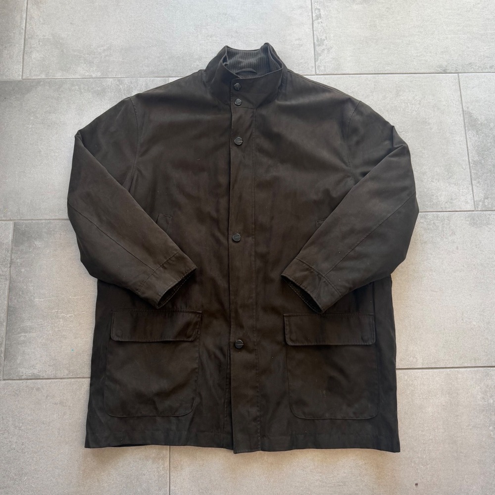 Jos. A. Bank XL Field Jacket Green Faux Suede Removable Plaid Liner Coat Mens